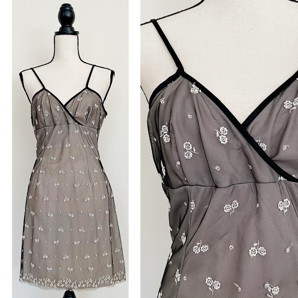 Vintage 90s Mesh Floral Babydoll Mini Dress